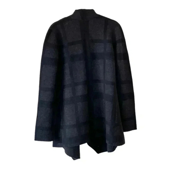 Eileen Fisher Dark Gray Knit Cardigan Sweater Size Small Open Front Windowpane - Picture 2 of 9